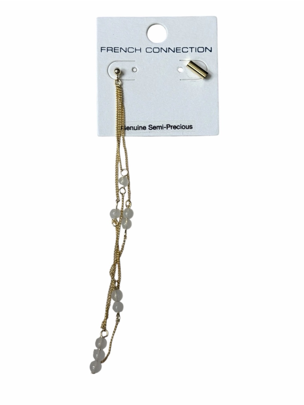 French Connection Gold Long Multi-Chain Earring with White Beads